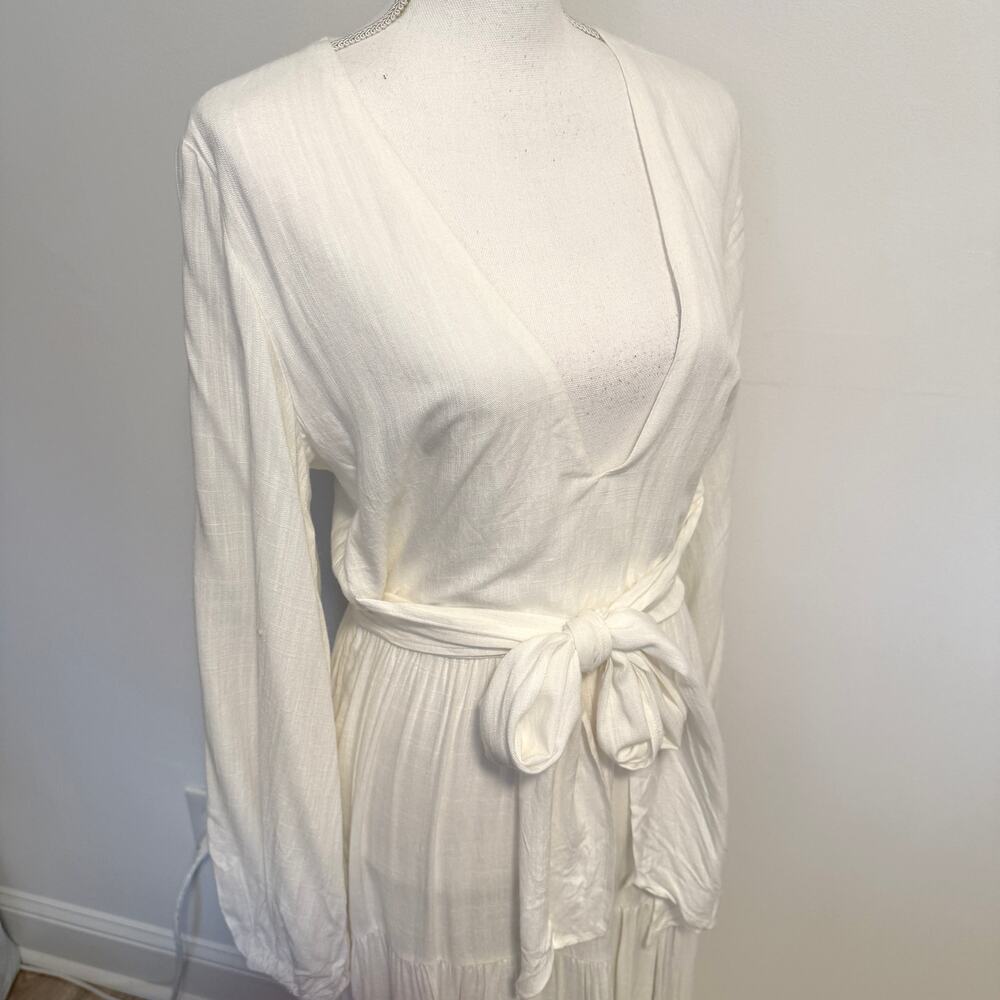 L*SPACE Hanna Balloon Long Sleeve Tiered Maxi Dress In Cream Size Large New - Picture 9 of 15